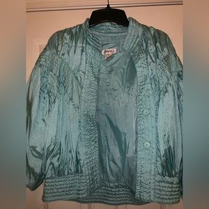 Womens Abraxas Jacket WindbreakerTeal Green Ruched Sleeves Vintage 80s 90s.